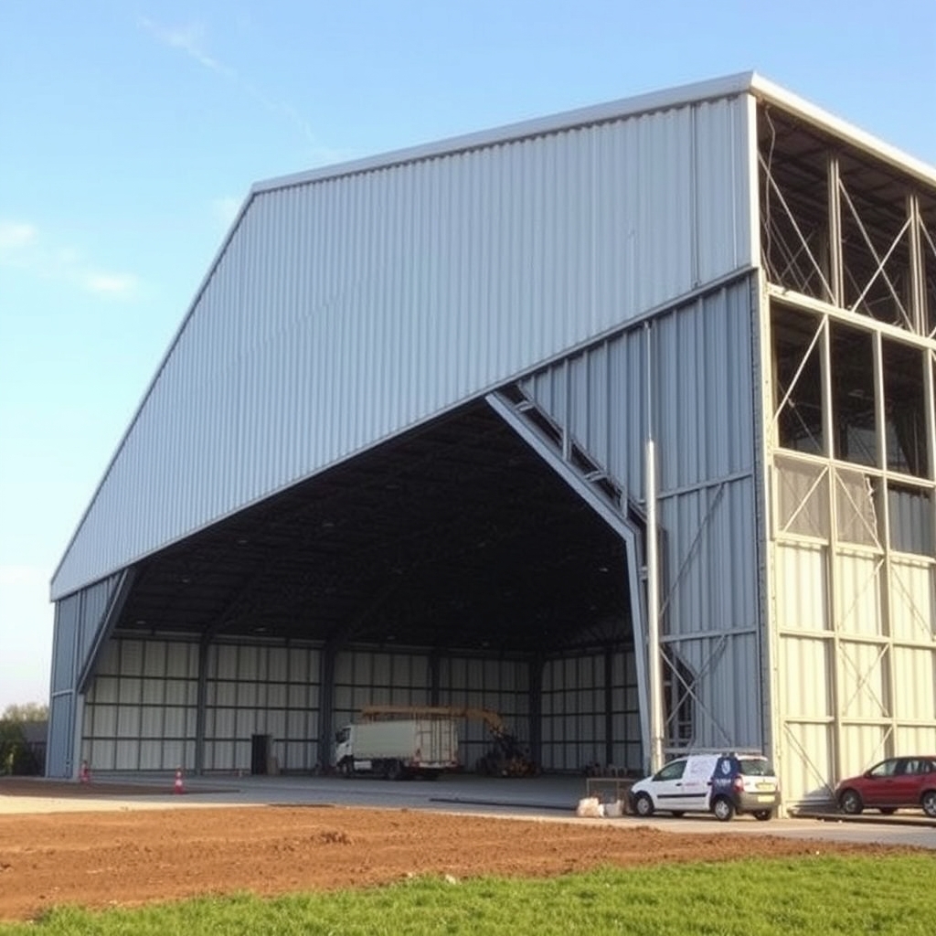 Hangar agricole en cours de pose (illustration)